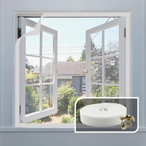 AMIGO Fliegengitter Fenster mit Innovativer klettband, 130x150cm, Das Material ist Glasfaser, Fliegennetz & Mückennetz für Fenster -Weiß