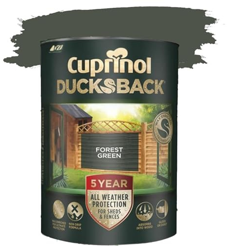 DUAYRA Ducksback Fence Paint 5L | All Weather Protection Paints | Outdoor Sheds Fence Wood Treatment | Low VOC - 10m²/L Coverage | Quick Drying Waterproof | Non Drip, Wex-Enriched | (Forest Green)
