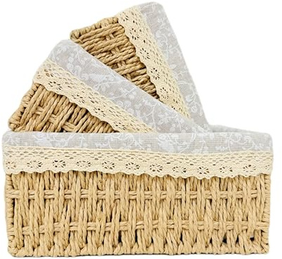 Dasellfa Cestini Portaoggetti Set Di 3 Cesto Intrecciato Con Corda Di Carta, per Organizer Bagno Cesta Giochi Bambini Riordino Di Piccoli Oggetti