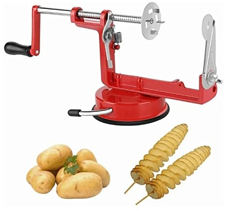 Cutter a spirale di patate manuali, manodopera in acciaio inossidabile taglio di fritti ricci di patate intrecciata con base di aspirazione per cucina domestica