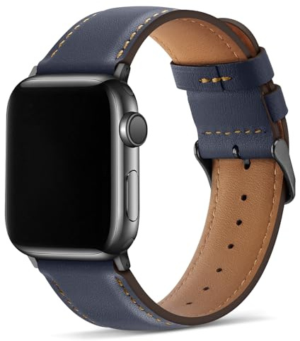 Tasikar Compatible pour Bracelet Apple Watch 42mm (Séries 11/10) 41mm 40mm 38mm Cuir Véritable Bracelet Remplacement Compatible avec Apple Watch SE Séries 11 10 9 8 7 6 5 4Bleu profond