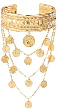 DATOA Arm Cuff Upper Arm Band Cuff Bracelet Vintage Disc Coin Chain Tassel Armband Boho Outfit Accessories-Gold2