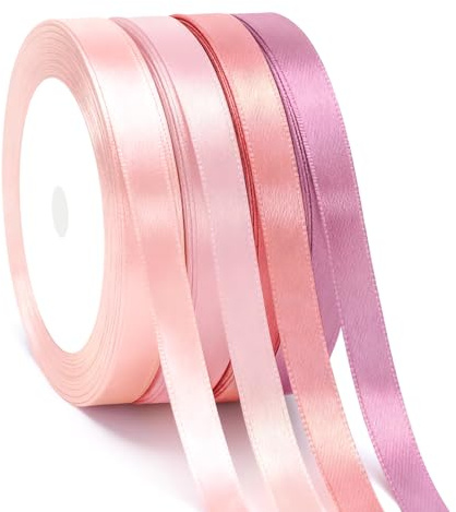 G2PLUS 4 Colori Nastro Raso Fagiolo Rosa:10mmx22m Nastri di Raso Sfumata,Nastro Pacchi Regalo per Confezione Regalo,Matrimonio,Artigianato,San Valentino，Bouquet