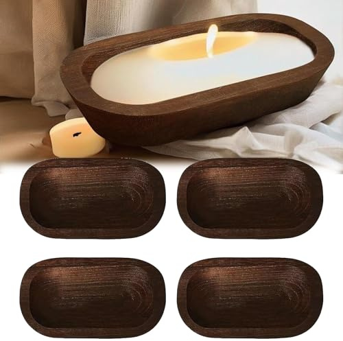 4 cuencos de madera para hacer velas, cuenco de madera ovalada rústica de 9.84 pulgadas para velas de bricolaje, aromaterapia, decoración del hogar, madera maciza natural con acabado suave, decoración