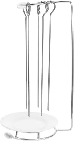 DECOMELODY Supporto per Spiedini da Barbecue in Acciaio Inox Resistente, Griglia per Kebab Multifunzionale con 5 Spiedini, Staffa Salvaspazio per Cottura Uniforme Outdoor