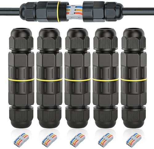 5 Pezzi Connettori Elettrici Impermeabili IP68, 3 Poli per Cavi 3.5-8 mm – Giunti per Cavi Elettrici da Esterno – Scatola Derivazione Stagna per Riparazione Giardino e Cavo Sotterraneo