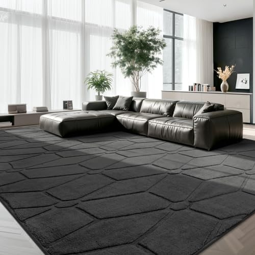 Untimaty Large Rugs Living Room 160X230cm Grey Fluffy Washable Rugs | Short Pile Anti-Slip Area Rug 3D Flower Pattern - Soft Comfortable - Easy To Clean Carpet for Bedroom Kids Room Family Home