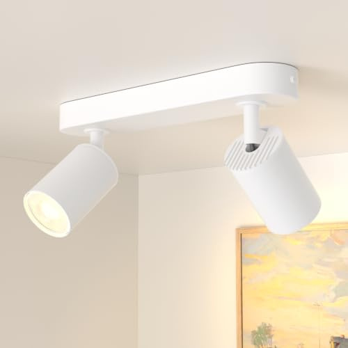 JVURICE Deckenlampe Flur Küche Schlafzimmer, 360° Drehbar & 90° Neigbar Deckenspot GU10, 100W Max, Metall Aluminium, Deckenstrahler Lampen für Wohnzimmer, Bad, Flur (Weiß, 2 Flammig)