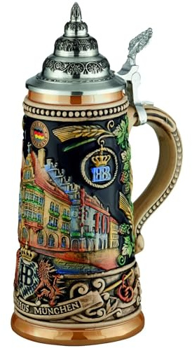 Reliefkrug Bierkrug Original Hofbräuhaus (0,25l, bunt) | Handarbeit Steinkrug | Bierbecher| Maßkrug | Geschenkidee für Herren und Damen