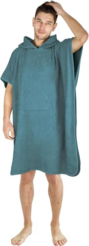 normani Badeponcho für Erwachsene aus saugstarker Baumwolle - Handtuch, Surf Poncho und Umkleidehilfe in Einem - Strandponcho mit Bauchtasche für Damen und Herren Petrol ONESIZE
