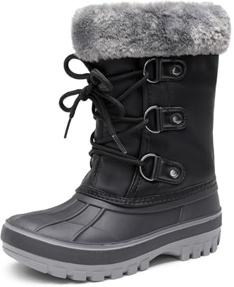 DREAM PAIRS KIDS Botas de Nieve Invierno Ninos con Forro Calido Zapatos de Senderismo con Cordones Impermeables Acolchados Pesados NEGRO-US FORESTER Talla 30EU/12US
