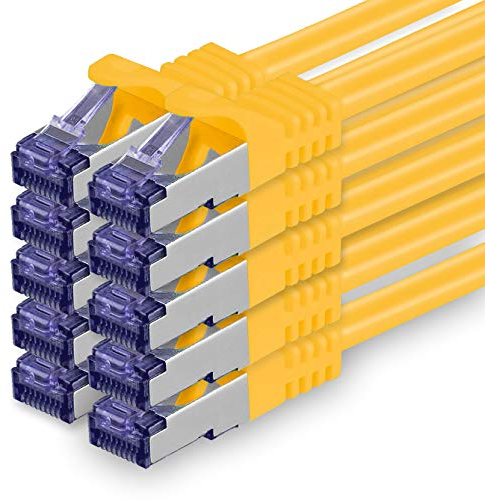 1aTTack.de Câble Réseau CAT7 CAT 7 10 Gigabit - 10x 1m - RJ45 Ethernet LAN DSL Routeur Modem - Jaune