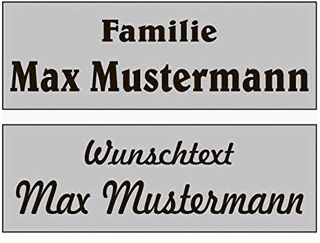 Aluminium Türschild mit Wunschtext Schild Namensschild Klingelschild Pokalschilder Briefkastenschild selbstklebend | silber (50x10mm)