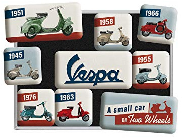 Nostalgic-Art Retro Kühlschrank-Magnete, 9 Stück, Vespa – Model Chart – Geschenk-Idee für Roller-Fans, Original Lizenzprodukt (OLP), Magnetset für Magnettafel, Vintage Design | Original Vespa Lizenzprodukt (OLP), Magnetset für Magnettafel, Vintage Design, Geschenk-Idee für Roller-Fans