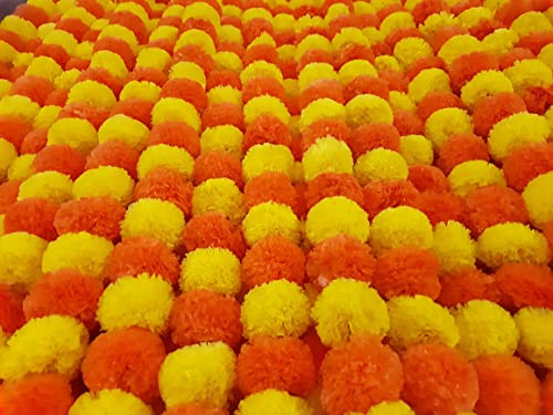 DECORATION CRAFT Paquete de 5 guirnaldas de Flores Artificiales de caléndula Naranja y Amarilla de 5 pies de Largo Cada una para Fiestas, Bodas Indias temáticas y decoración del hogar, Accesorio de
