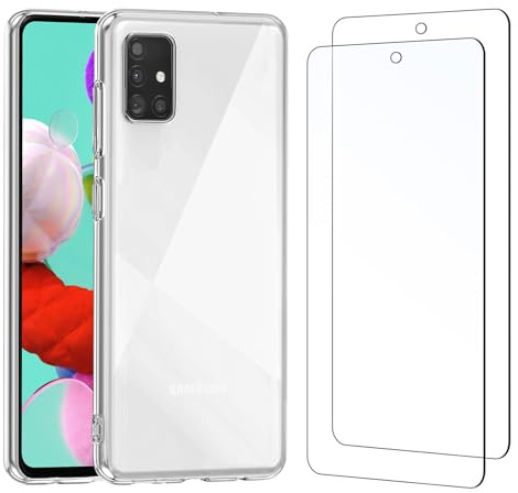 NEW'C Hülle für Samsung Galaxy A51 Ultra Transparent Silikon Weiches TPU Gel und 2 × Panzer Schutz Glas für Samsung Galaxy A51 - Anti Scratch