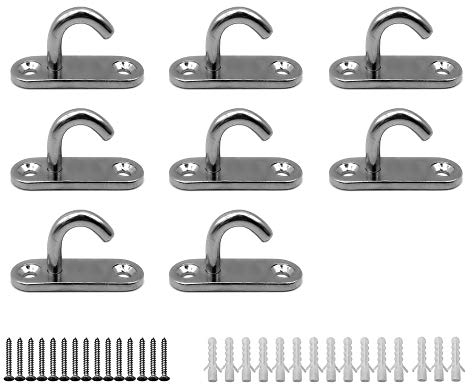 JINXM Crochets Ouverts Ovales Ancre de Plaque Œil Crochet de Montage à Vis Murale,Crochet de Suspension pour Hamac Yoga Moustiquaire Bateau Gréement Quincaillerie de Pont Marin（8 Pièces）