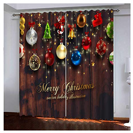 Daesar Tenda Oscurante 2 Pannelli, Tende Ufficio Moderne Palle di Natale e Stelle Albero della Campana Tenda A Vetro Marrone Tende Decorative Oscuranti 132x214CM