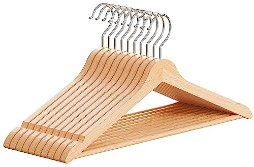 OGIVO Kleiderbügel Holz – 10er Set Holzbügel Bügel aus Holz für Ihre Garderobe – 360° drehbarer Haken – Einkerbungen an den Schultern – Hangers Clothes (Natur)