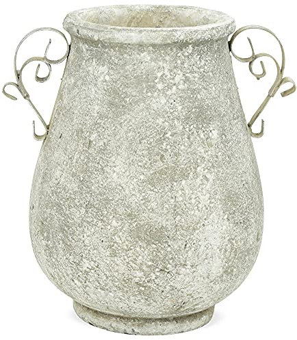 matches21 Pflanztopf Blumentopf Pflanzgefäß Übertopf Antike Optik mit Metall-Henkeln Terracotta Creme 1 STK 27,5x29,5 cm