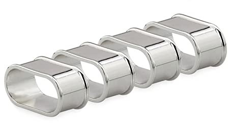 Serviettenringe Set 4-teilig versilbert - ovale Serviettenhalter 6 cm, glatt poliert & anlaufgeschützt - elegante Tischdeko in Silber für Dinner, Festtafel & Geschenkidee