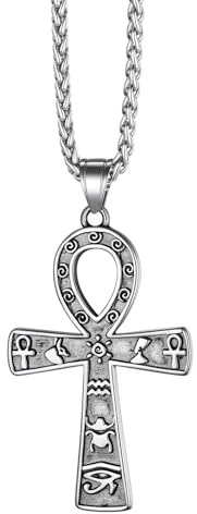 Richsteel Ankh Ojo de Horus Collar de Cruz Acero Quirurgico, Cruz Ansada con Ojo Horus Colgante Religioso