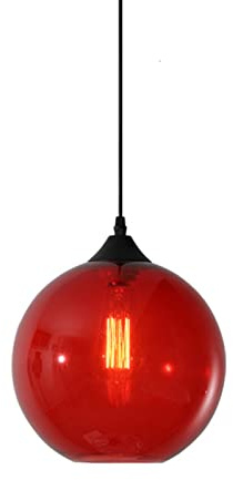 S-Cevada Einfache Glaskugel Pendelleuchte, Industrial Vintage E27 Loft Bar Hängelampe, 1-Flammiger Mini Globus Deckenleuchter für Küche Esszimmer Schlafzimmer (Rot)