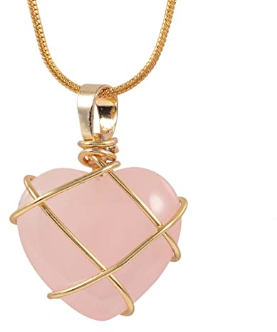 Lovionus89 Collana con ciondolo a forma di cuore in cristallo naturale, per uomo e donna, realizzata a mano, con cristalli curativi, 20x20mm, Pietra Metallo, Senza Gemstone