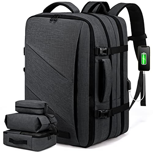 LOVEVOOK Reiserucksack Flugzeug, Laptop Rucksack für 17,3 Zoll, erweiterbar Handgepäck Rucksack für Herren Damen, groß 30L-40L Business Rucksack Travel Backpack für Weekender, Grau