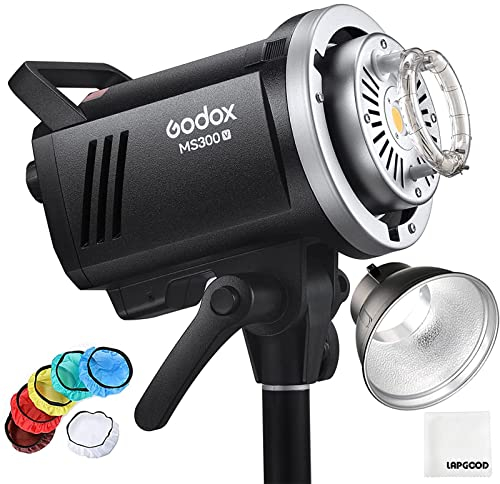 Godox MS300V LED Studio Flash 300W, 2.4G Wireless 5800K TTL LED Light 0.1-1.3S Recycle Time Bowens Mount with LED Modeling Lamp, Outstanding Power Output Stability Monolight for Studio Photography