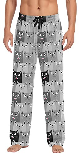 Söta katter färgglada herrpyjamasbyxor, nattkläder loungebyxa med fickor, Holiday style, XXL