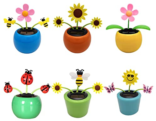 6 STÜCKE Solar Wackelfigur Blume - Solar Tanzende Blume Solarblume Wackelfigur Wackelblume, Auto Zubehör Innenraum, Solar Solarbetriebene Wackelblume Für Desk Dekoration