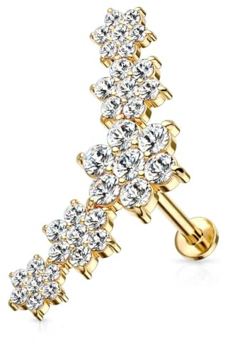 Stachelkleid Labret Helix Piercing Chirurgenstahl 316L 1,2 mm Blumen Zirkonia Ohr Tragus Größe Farbe Auswahl Gold Rose Silber Glitzer Kristall Stein Schmuck Lippe