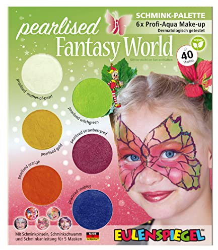 Eulenspiegel - Schmink-Palette Deep Ocean, 6 Farben | 2 Pinsel, 2 Schminkschwämme & Anleitung, Schminkfarben für ca. 60 Masken, für Karneval & Mottopartys