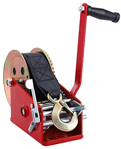 Pindex Handseiwinde mit 10m Gurtband 1600kg/3500LS, Seilwinde mit Bremse für Werkstatt/Garage/Anhänger,Bootswinde für Boot,Rot
