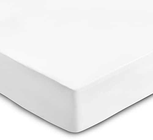 Flowen Sábana Bajera Ajustable 120x190 cm Blanco de Microfibra Cepillada para Colchón 30cm de Altura Tejido Suave Transpirable Hipoalergénico Antiácaros y Antibact. Lavable a Máquina