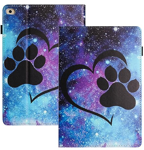 Coque pour iPad 9.7 Pouces 6ème Génération 2018/iPad 5ème Génération 2017/iPad Air/ipad Air9 PU Cuir Housse Étui de Protection avec Support Fonction Fente pour Carte Flip Cover Patte de Chat Coeur