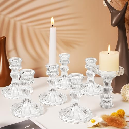 Maxcheck Kerzenhalter aus Glas, Kerzenhalter, dekorativer Kerzenständer für Hochzeit, Party, Tisch, Tafelaufsatz, Jahrestag, Festival, Heimdekoration (transparent), 6 Stück