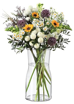 Vases, Wide Neck Vase Flowers Glass, Ledoir Modern 17cm 6.7 Inch Tall Modern Essentials 0.8L Clear Living Room Round Flower Jug Pampas Decor Simplistic Gifting Flowera Tulip Rose