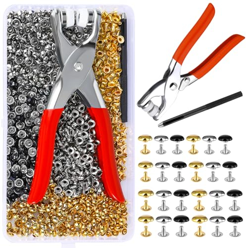 225 Sets Ledernieten, 3 Größen, 3 Farben, runde Kappen-Ledernieten, röhrenförmige Metallnieten, Spikes, Nieten mit Befestigungswerkzeugen für Lederhandwerk, Reparaturen, Dekoration