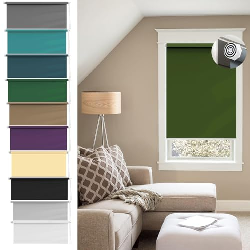 Thermorollo Ohne Bohren Klemmfix 120 x 220 cm Einfache Installation Easyfix, Rollo Beschattung Inkl. Aller Montage-Teile für Wohnzimmer, Schlafzimmer, Dunkelgrün