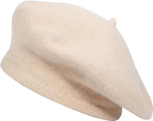 SARIMON Französische Baskenmütze aus Wolle für Damen und Herren in unifarben, beige, One size