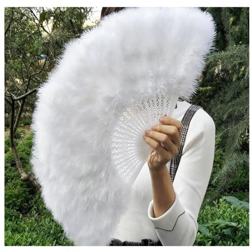Egurs Marabou Feather Fan 1920s Vintage Fluffy Folding Fan Flapper Hand Fan with Tassels Women Handheld Fan for Costume Dancing Show Wedding Tea Party Decoration 11.8 x 19.6inch