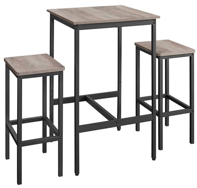 VASAGLE Mesa de Bar con Taburetes, Mesa Comedor con 2 Sillas, Taburetes de Bar, para Comedor, Cocina, Greige Brezo y Negro Tinta LBT017B02