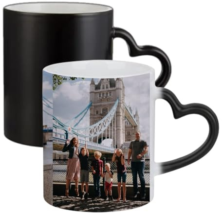 Getagift Personalised with Your Photo/Multi Photo Collage Mug, Ceramic Heart Handle Colour Changing Magic Mug, Memorable Gift for Family, Friends, Birthday, Anniversary. (3 Photo)