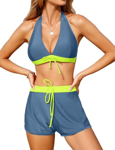 RITOSTA Baddräkter för kvinnor badkläder dam tvådelad bikini push-up vadderad grimma tankini med badshorts pool strandkläder baddräkter strand baddräkt, mörkgrön, XL