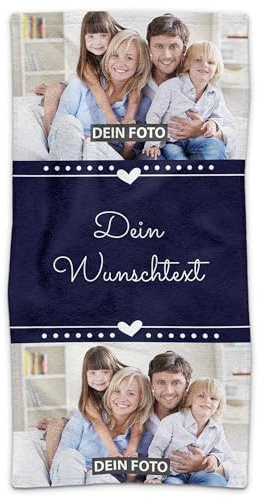 Print Royal PR Handtuch personalisiert mit Foto und Wunschtext - Personalisiertes Handtuch Bedrucken - Persönliches Fotogeschenk für Familie und Freunde | 100 x 50 cm, blau