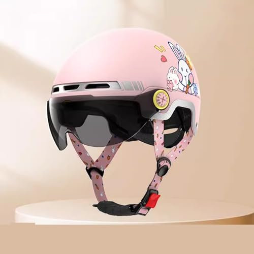 QJWMatic Kinder-Motorrad-3/4-Halbhelm Roller-Moped-Helm Mit Visier ATV-Straßenhelm Für 3–12 Jahre Alte Jungen Und Mädchen A,50-55CM