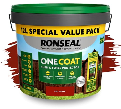 SAVING HUB One Coat Fence Paint 12L- Garden Wood Stain - Outdoor Shed & Timber Protection for Fencing, Trellis & Panels - Weather Resistant, Matt Finish, Quick Dry Formula (Red Cedar, 12 Liter)