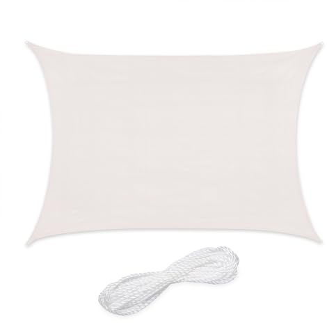 Relaxdays Toldo de Vela Rectangular, 2 x 4 m, Tejido HDPE, Resistente Rayos UV, Cóncavo, Cuerdas Tensoras, Blanco